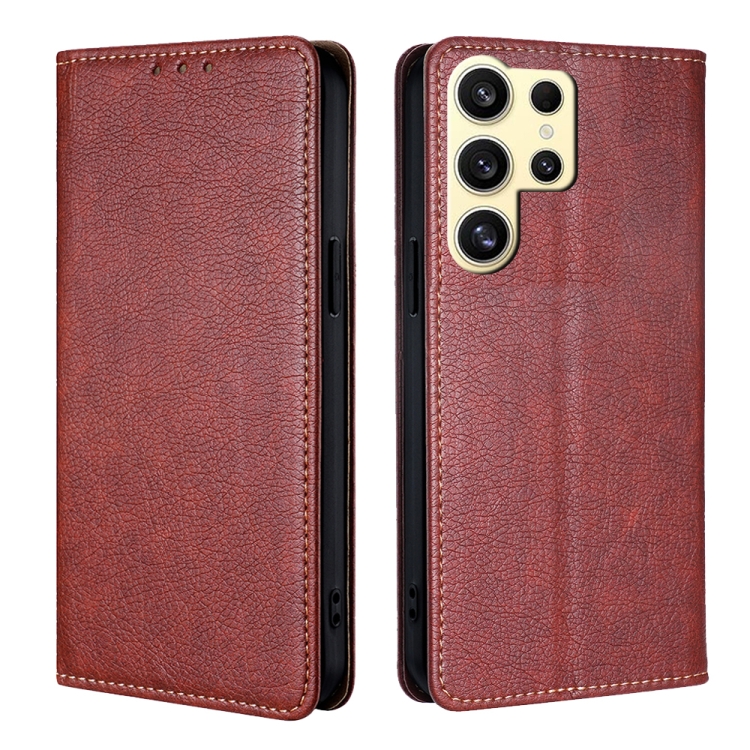

For Samsung Galaxy S25 Ultra 5G Gloss Oil Solid Color Magnetic Leather Phone Case(Brown)