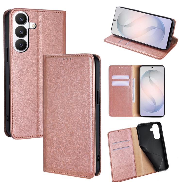 

For Samsung Galaxy S26 5G Gloss Oil Solid Color Magnetic Leather Phone Case(Rose Gold)