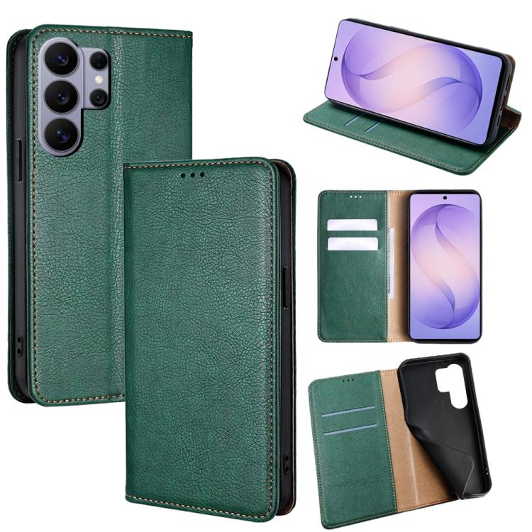 

For Samsung Galaxy S26 Ultra 5G Gloss Oil Solid Color Magnetic Leather Phone Case(Green)