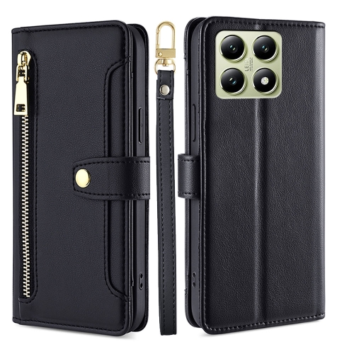 

For Xiaomi 14T 5G Sheep Texture Cross-body Zipper Wallet Leather Phone Case(Black)