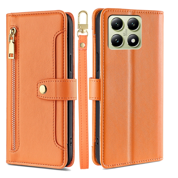 

For Xiaomi 14T 5G Sheep Texture Cross-body Zipper Wallet Leather Phone Case(Orange)