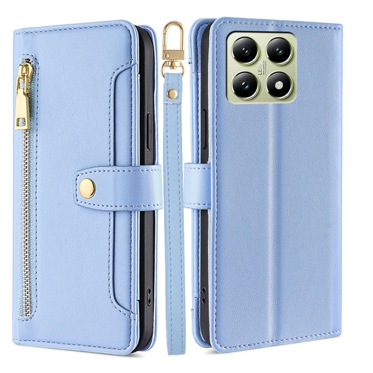 

For Xiaomi 14T 5G Sheep Texture Cross-body Zipper Wallet Leather Phone Case(Blue)