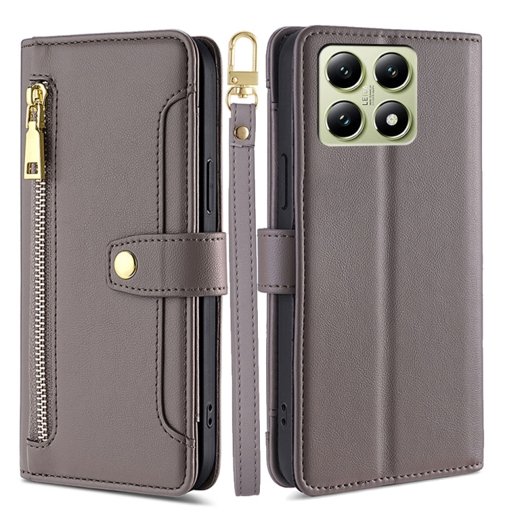 

For Xiaomi 14T 5G Sheep Texture Cross-body Zipper Wallet Leather Phone Case(Grey)