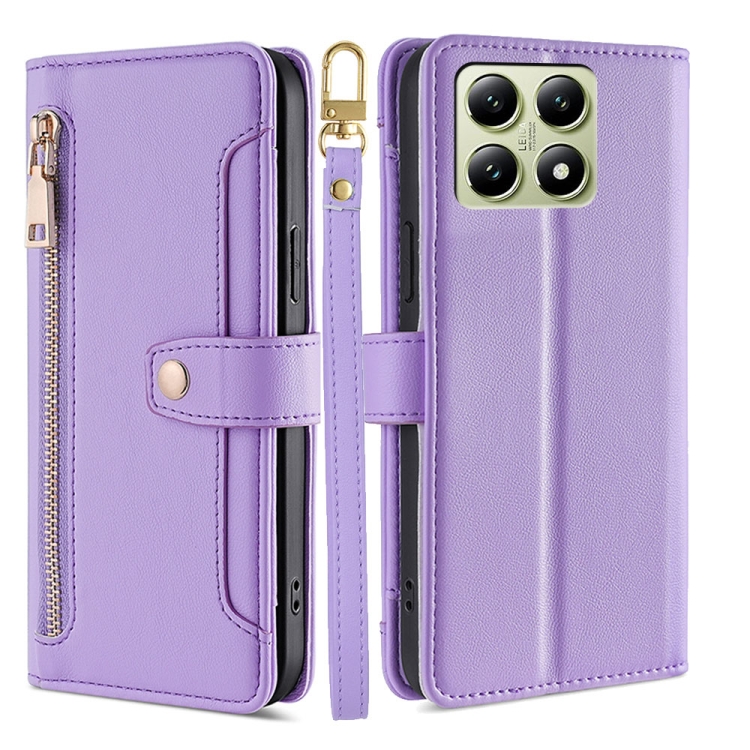 

For Xiaomi 14T 5G Sheep Texture Cross-body Zipper Wallet Leather Phone Case(Purple)
