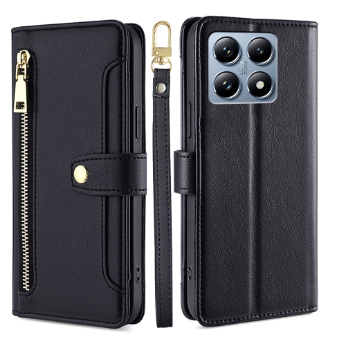 

For Xiaomi 14T Pro 5G Sheep Texture Cross-body Zipper Wallet Leather Phone Case(Black)