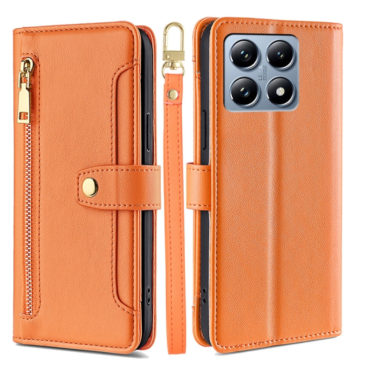 

For Xiaomi 14T Pro 5G Sheep Texture Cross-body Zipper Wallet Leather Phone Case(Orange)