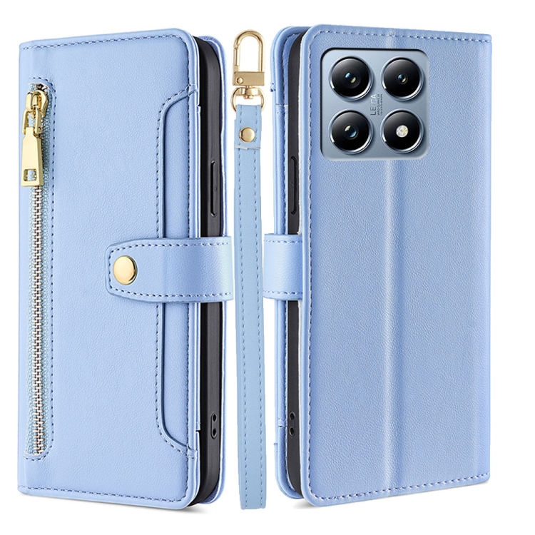 

For Xiaomi 14T Pro 5G Sheep Texture Cross-body Zipper Wallet Leather Phone Case(Blue)