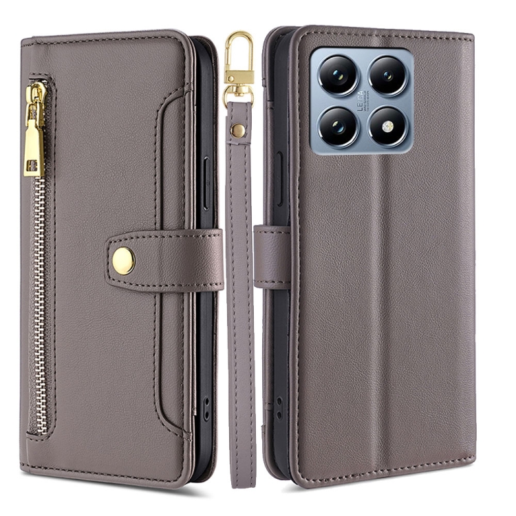 

For Xiaomi 14T Pro 5G Sheep Texture Cross-body Zipper Wallet Leather Phone Case(Grey)