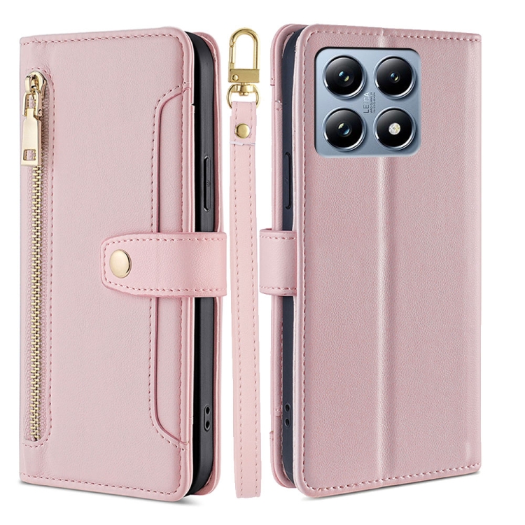 

For Xiaomi 14T Pro 5G Sheep Texture Cross-body Zipper Wallet Leather Phone Case(Pink)