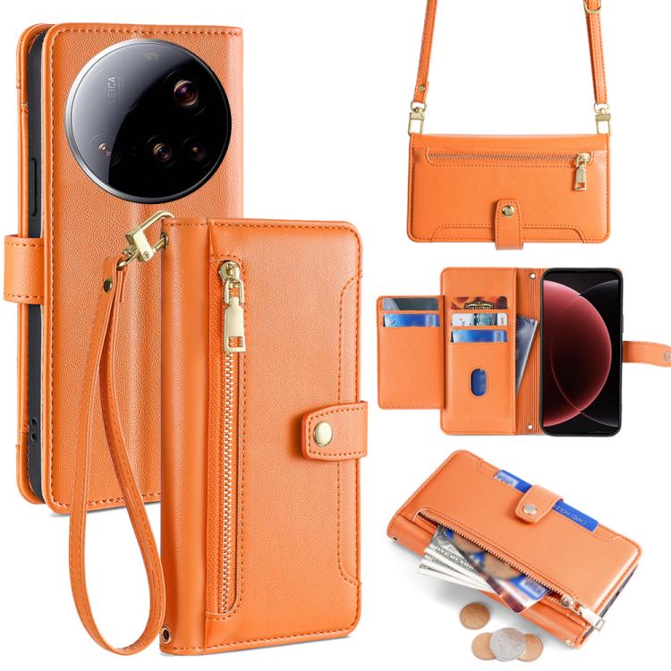 

For Xiaomi 15 Ultra Sheep Texture Cross-body Zipper Wallet Leather Phone Case(Orange)