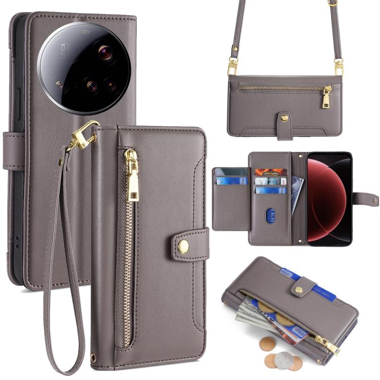 

For Xiaomi 15 Ultra Sheep Texture Cross-body Zipper Wallet Leather Phone Case(Grey)