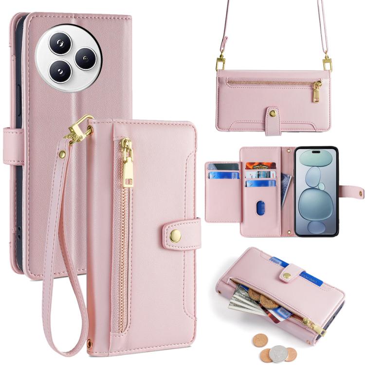 

For Xiaomi Civi 5 Pro 5G Sheep Texture Cross-body Zipper Wallet Leather Phone Case(Pink)