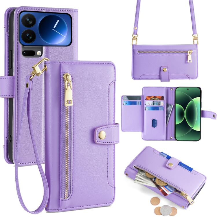 

For Xiaomi 17 Pro Sheep Texture Cross-body Zipper Wallet Leather Phone Case(Purple)
