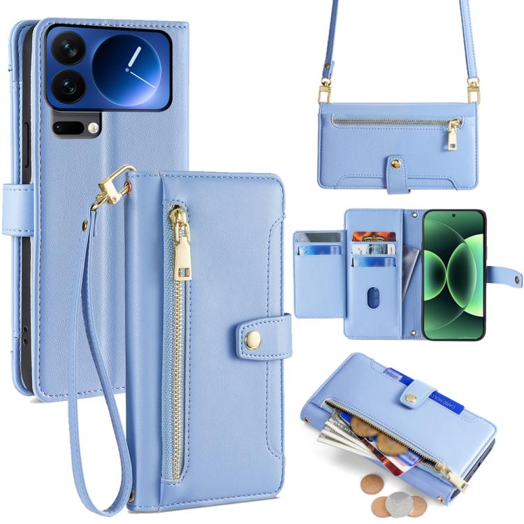 

For Xiaomi 17 Pro Max Sheep Texture Cross-body Zipper Wallet Leather Phone Case(Blue)