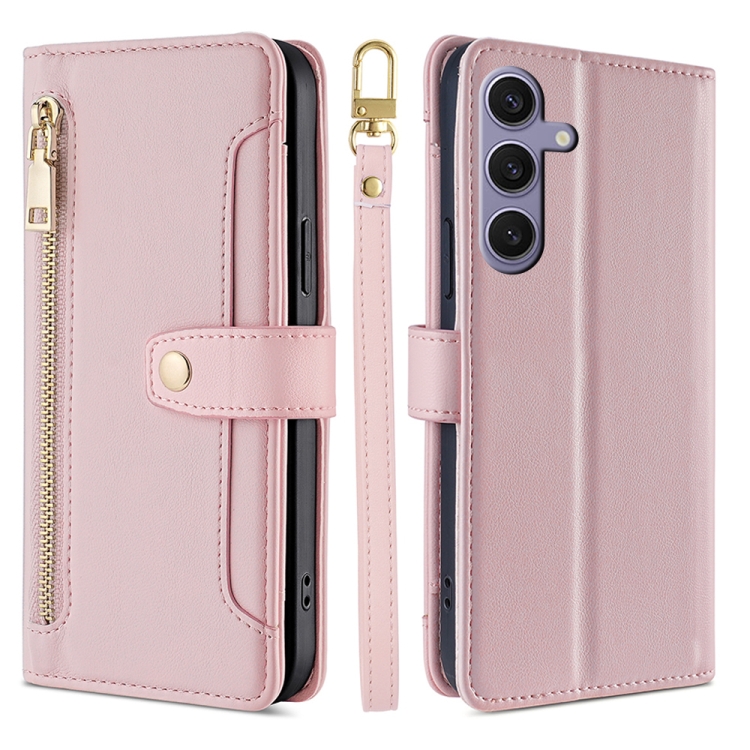 

For Samsung Galaxy S25+ 5G Sheep Texture Cross-body Zipper Wallet Leather Phone Case(Pink)
