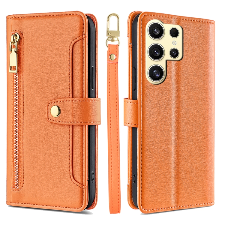 

For Samsung Galaxy S25 Ultra 5G Sheep Texture Cross-body Zipper Wallet Leather Phone Case(Orange)