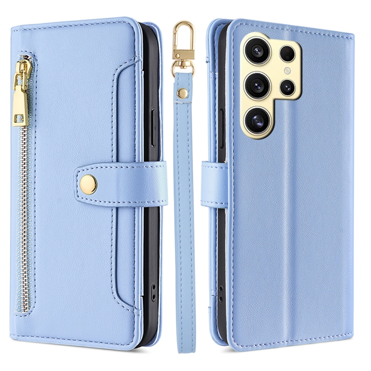 

For Samsung Galaxy S25 Ultra 5G Sheep Texture Cross-body Zipper Wallet Leather Phone Case(Blue)
