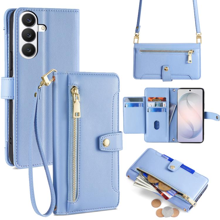 

For Samsung Galaxy S26 5G Sheep Texture Cross-body Zipper Wallet Leather Phone Case(Blue)
