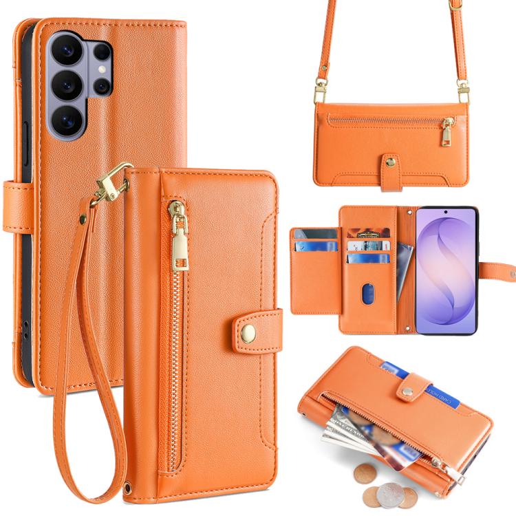 

For Samsung Galaxy S26 Ultra 5G Sheep Texture Cross-body Zipper Wallet Leather Phone Case(Orange)
