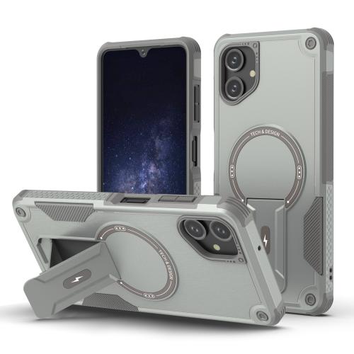 

For Samsung Galaxy A06 4G / 5G Armor MagSafe Holder PC Hybrid TPU Phone Case(Grey)