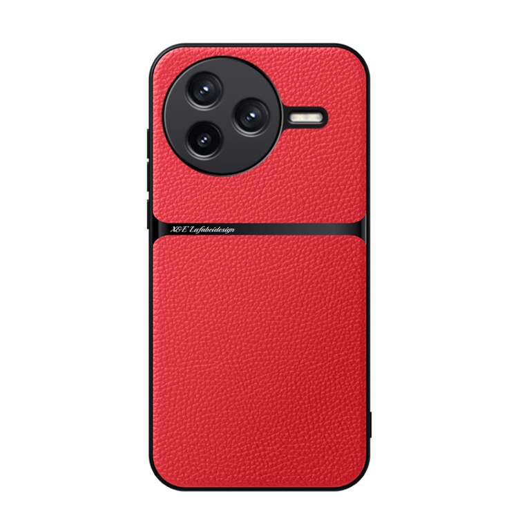 

For Redmi K80 Litchi Leather Magnetic Full Coverage Shockproof Phone Case(Red)