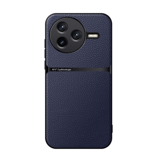 

For Redmi K80 Litchi Leather Magnetic Full Coverage Shockproof Phone Case(Navy Blue)