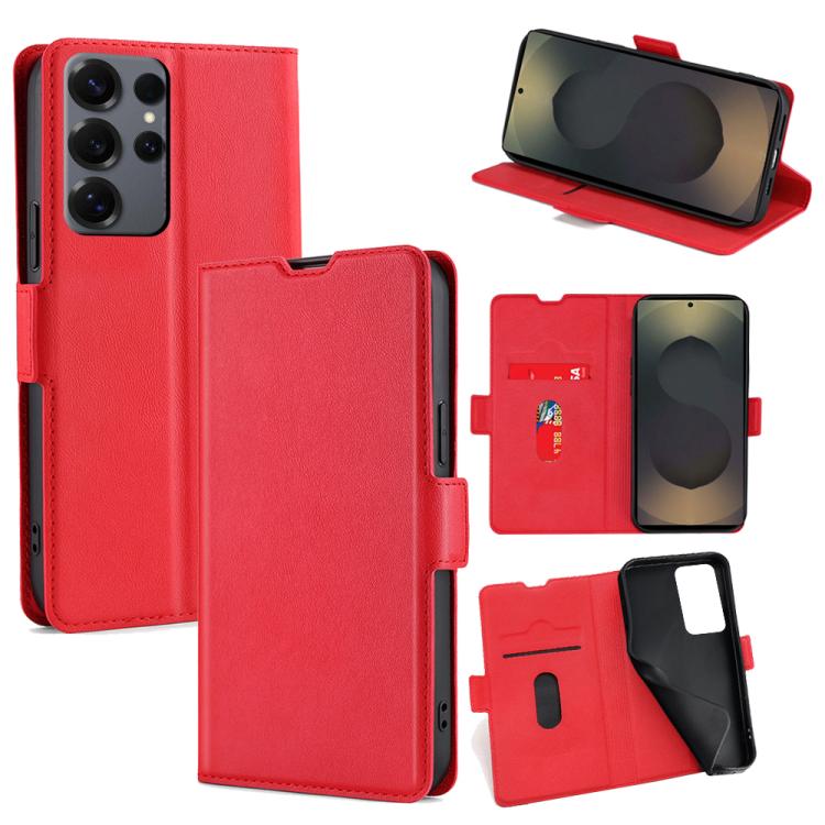 

For Samsung Galaxy S25 Ultra 5G Ultra-thin Voltage Side Buckle Horizontal Flip Leather Phone Case(Red)