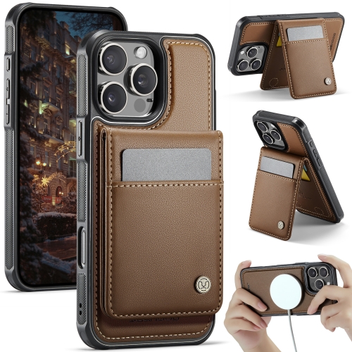 

For iPhone 16 Pro Max JEEHOOD J06 British Style RFID MagSafe Card Bag PU Phone Case(Brown)