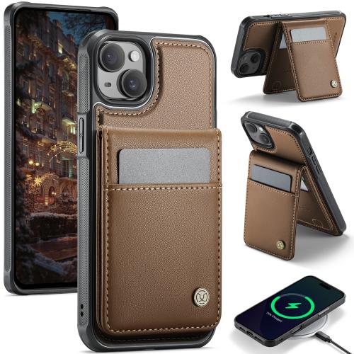 

For iPhone 14 Plus JEEHOOD J06 British Style RFID MagSafe Card Bag PU Phone Case(Brown)