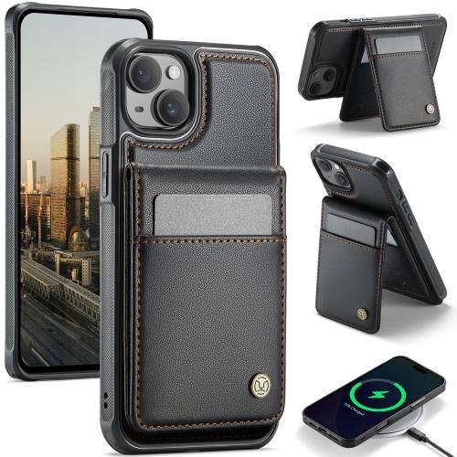 

For iPhone 14 Plus JEEHOOD J06 British Style RFID MagSafe Card Bag PU Phone Case(Black)