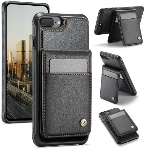 

For iPhone 8 Plus / 7 Plus JEEHOOD J06 British Style RFID MagSafe Card Bag PU Phone Case(Black)