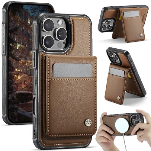 

For iPhone 15 Pro JEEHOOD J06 British Style RFID MagSafe Card Bag PU Phone Case(Brown)