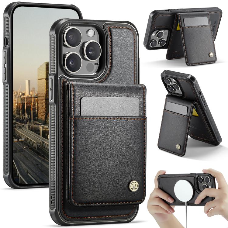 

For iPhone 14 Pro Max JEEHOOD J06 British Style RFID MagSafe Card Bag PU Phone Case(Black)