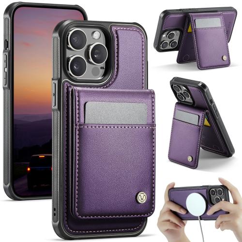 

For iPhone 14 Pro JEEHOOD J06 British Style RFID MagSafe Card Bag PU Phone Case(Purple)