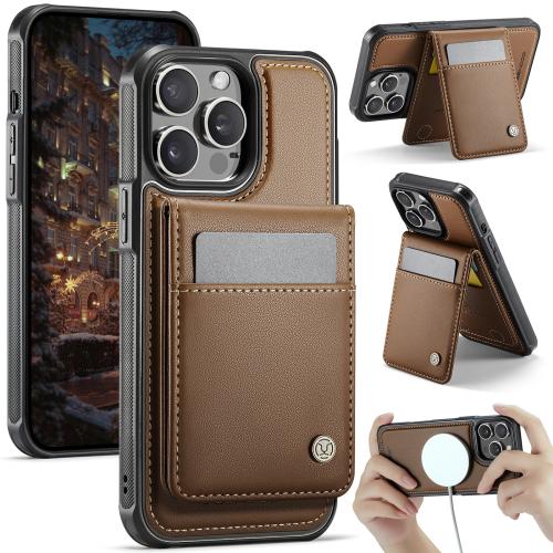 

For iPhone 14 Pro JEEHOOD J06 British Style RFID MagSafe Card Bag PU Phone Case(Brown)