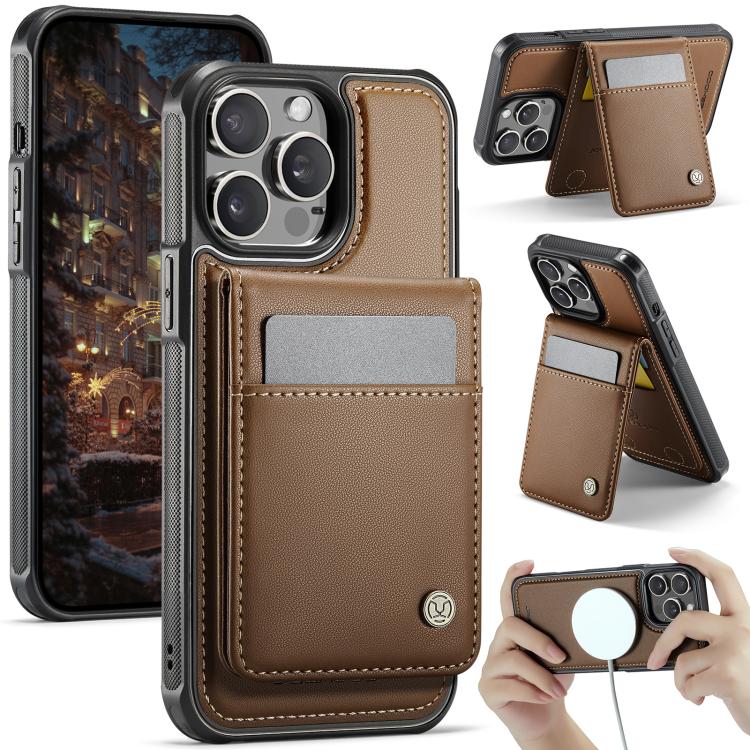 

For iPhone 13 Pro Max JEEHOOD J06 British Style RFID MagSafe Card Bag PU Phone Case(Brown)