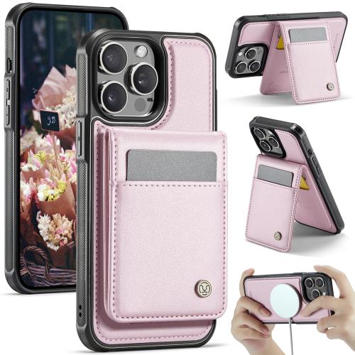 

For iPhone 13 Pro JEEHOOD J06 British Style RFID MagSafe Card Bag PU Phone Case(Pink)