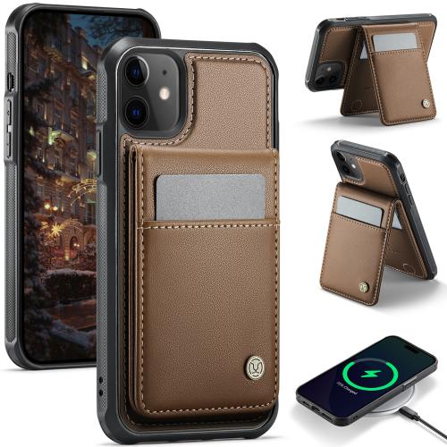 

For iPhone 12 / 12 Pro JEEHOOD J06 British Style RFID MagSafe Card Bag PU Phone Case(Brown)