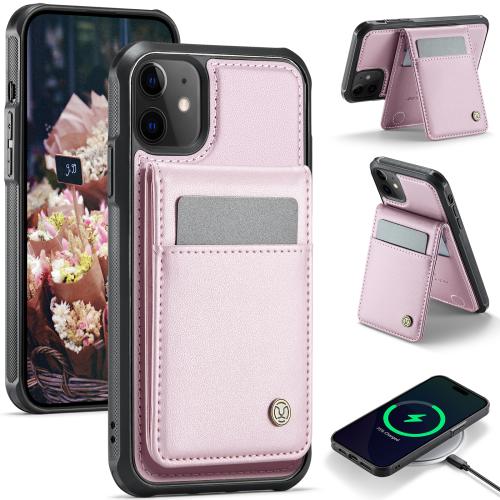 

For iPhone 12 / 12 Pro JEEHOOD J06 British Style RFID MagSafe Card Bag PU Phone Case(Pink)