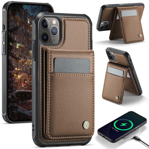 

For iPhone 11 Pro Max JEEHOOD J06 British Style RFID MagSafe Card Bag PU Phone Case(Brown)