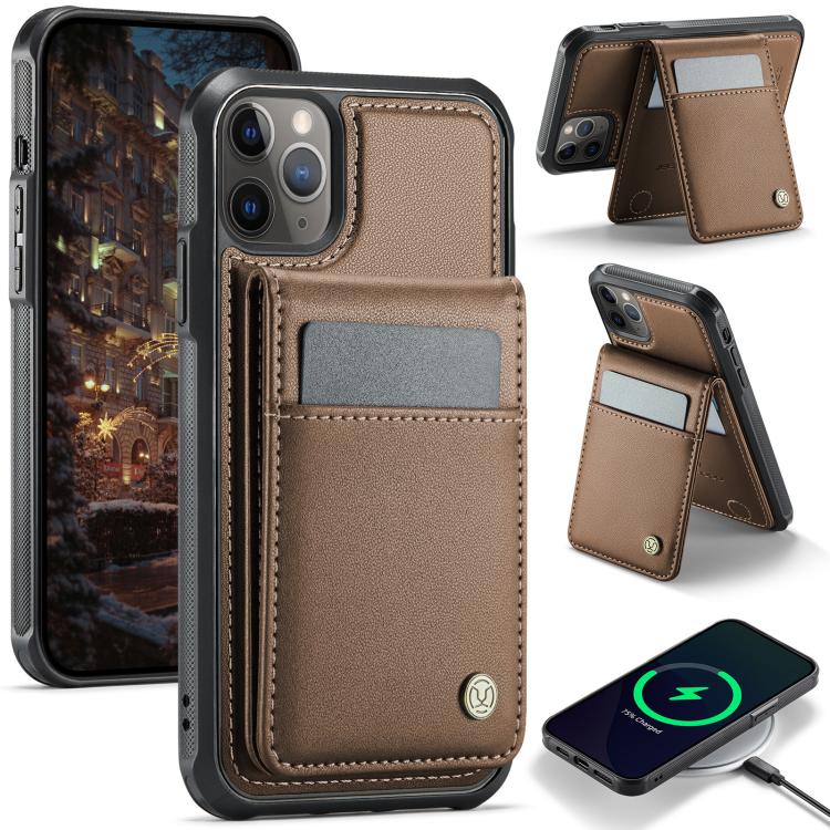 

For iPhone 11 Pro JEEHOOD J06 British Style RFID MagSafe Card Bag PU Phone Case(Brown)