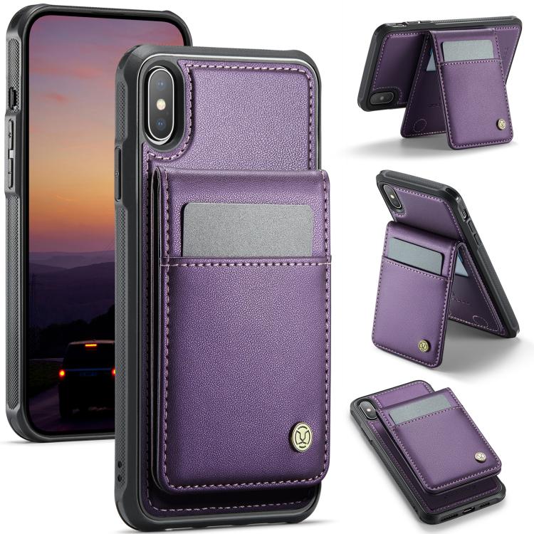 

For iPhone X / XS JEEHOOD J06 British Style RFID MagSafe Card Bag PU Phone Case(Purple)