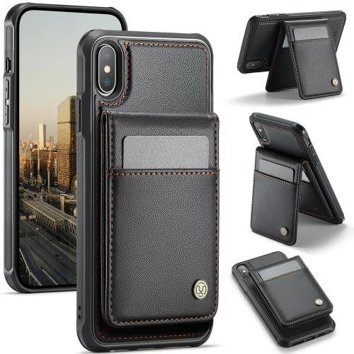 

For iPhone XS Max JEEHOOD J06 British Style RFID MagSafe Card Bag PU Phone Case(Black)