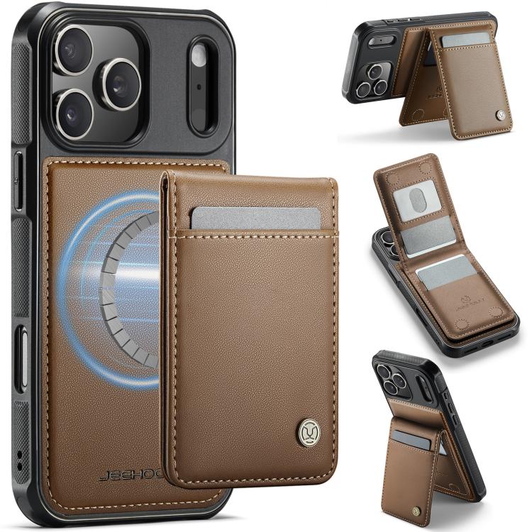 

For iPhone 17 Pro JEEHOOD J06 British Style RFID MagSafe Card Bag PU Phone Case(Brown)