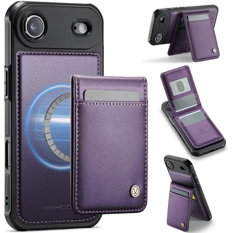 

For iPhone Air JEEHOOD J06 British Style RFID MagSafe Card Bag PU Phone Case(Purple)