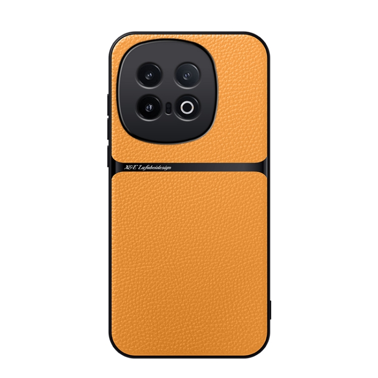 

For vivo iQOO 13 Litchi Leather Magnetic Full Coverage Shockproof Phone Case(Yellow)