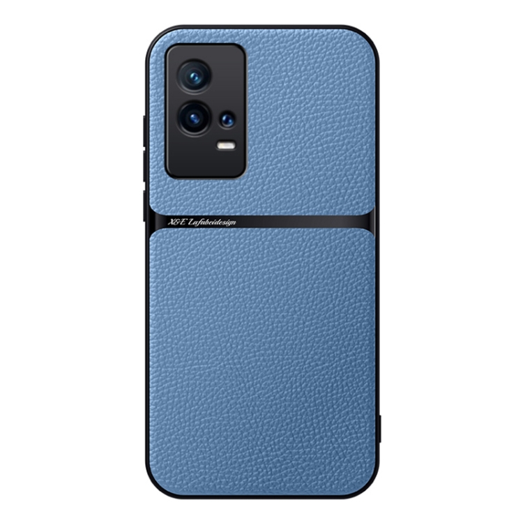 

For vivo iQOO 8 Litchi Leather Magnetic Full Coverage Shockproof Phone Case(Blue)