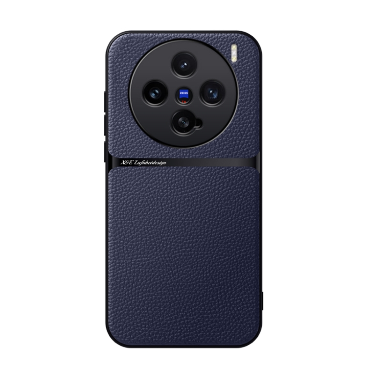 

For vivo X200 Pro mini Litchi Leather Magnetic Full Coverage Shockproof Phone Case(Navy Blue)