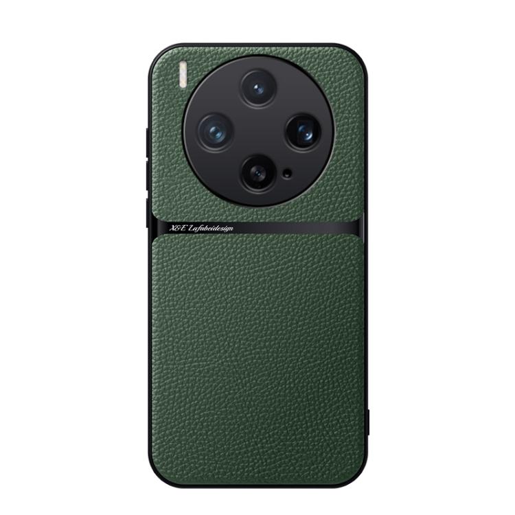 

For vivo X300 Litchi Leather Magnetic Full Coverage Shockproof Phone Case(Green)
