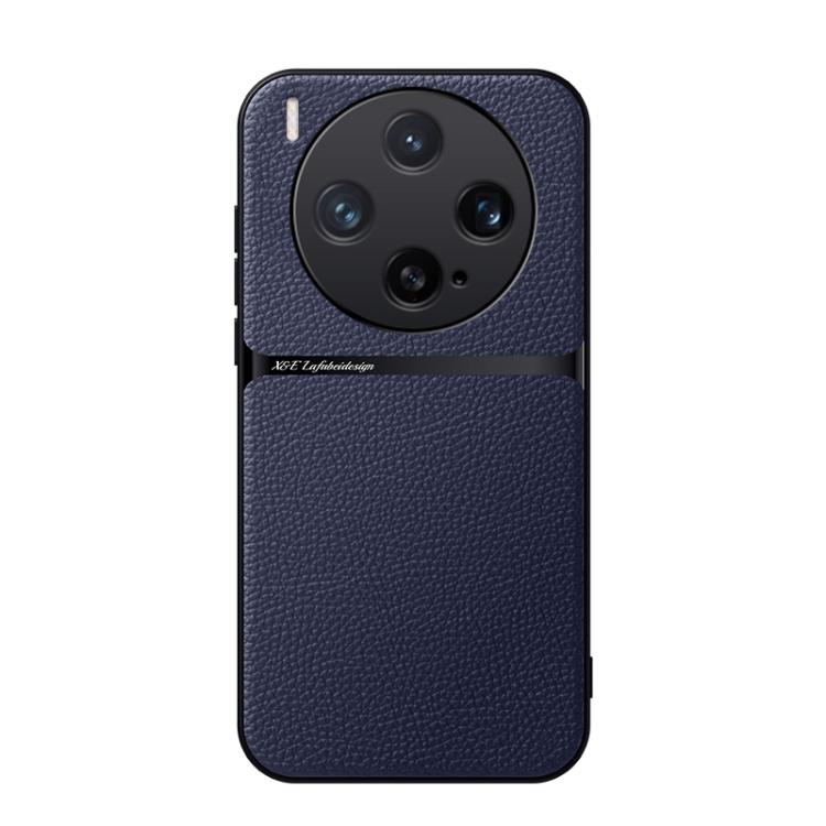 

For vivo X300 Litchi Leather Magnetic Full Coverage Shockproof Phone Case(Navy Blue)
